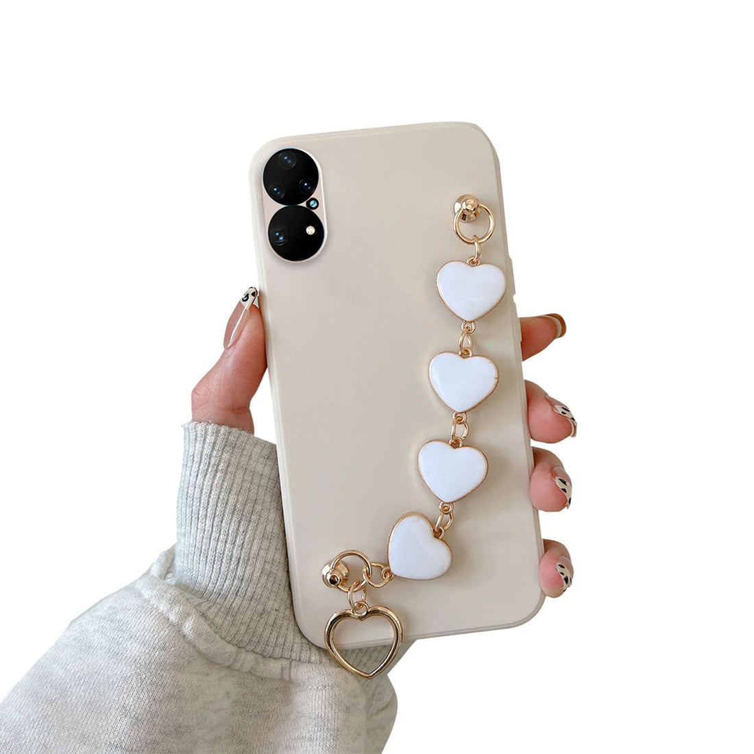 Anymob Huawei Phone Case White Heart Shape Strap Soft Silicone Back Cover- P40 Lite P50 P30 P20 Pro Mate 20 Lite P Smart 2021-Mobile Phone Cases-PEROZ Accessories