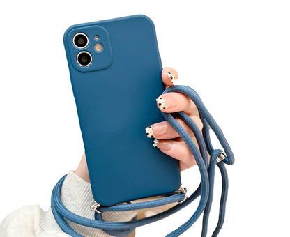 Anymob iPhone Case Dark Blue Fashion Square Crossbody Necklace Strap Lanyard Cord Silicone For iPhone Full Lens Protection Cover-Mobile Phone Cases-PEROZ Accessories