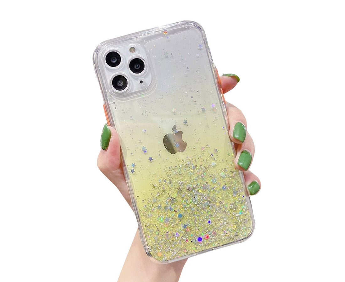 Anymob iPhone Case Yellow Luxury Glitter Sequins Camera Protection Silicone For 13 11 12 Pro Max XR XS Max 7 8 Plus SE 2020-Mobile Phone Cases-PEROZ Accessories