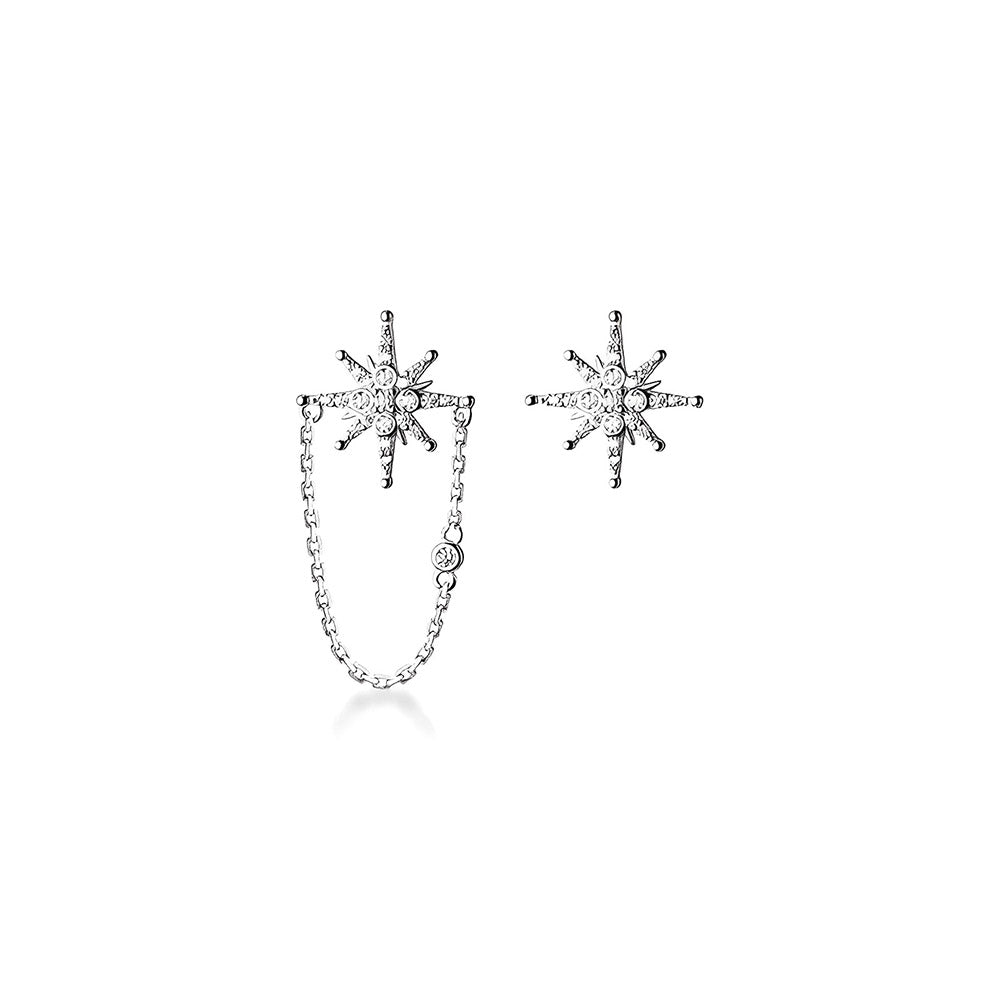 Anyco Fashion Earrings Sterling Silver Creative Light Star Cuban Chain Stud for Women Punk Party Jewelry Accessories-Earrings-PEROZ Accessories