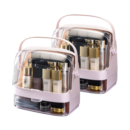 SOGA 2X 2 Tier Pink Countertop Makeup Cosmetic Storage Organiser Skincare Holder Jewelry Storage Box with Handle-Makeup Organisers-PEROZ Accessories