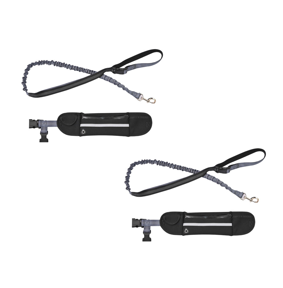 SOGA 2X Black Adjustable Hands Free Pet Leash Bag Dog Lead Walking Running Jogging Pet Essentials-Dog Collars-PEROZ Accessories