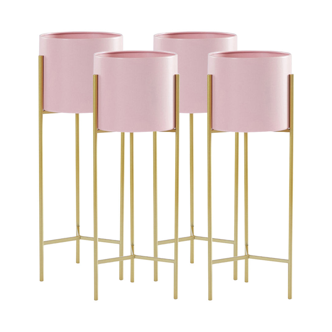SOGA 4X 2 Layer 60cm Gold Metal Plant Stand with Pink Flower Pot Holder Corner Shelving Rack Indoor Display-Indoor Pots, Planters and Plant Stands-PEROZ Accessories