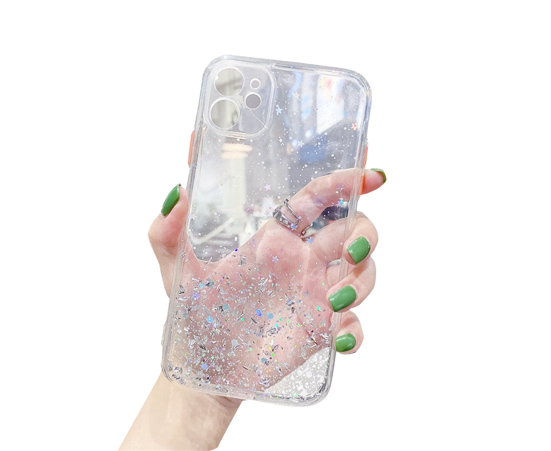Anymob iPhone Case Clear Luxury Glitter Sequins Camera Protection Silicone For 13 11 12 Pro Max XR XS Max 7 8 Plus SE 2020-Mobile Phone Cases-PEROZ Accessories