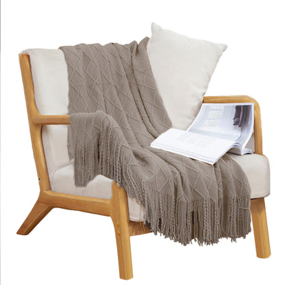 SOGA Coffee Diamond Pattern Knitted Throw Blanket Warm Cozy Woven Cover Couch Bed Sofa Home Decor with Tassels-Throw Blankets-PEROZ Accessories