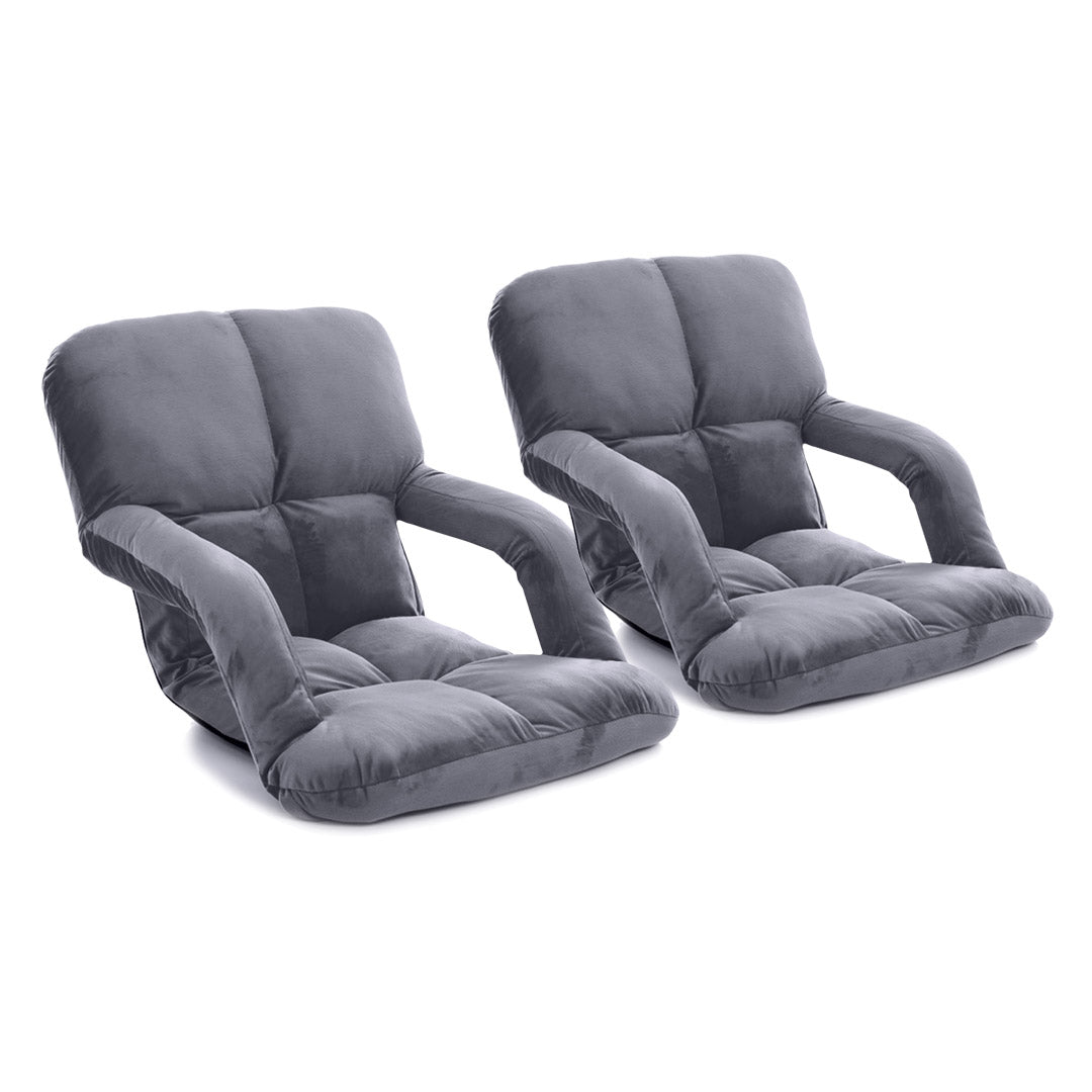 SOGA 2X Foldable Lounge Cushion Adjustable Floor Lazy Recliner Chair with Armrest Grey - Kid-Recliner Chair-PEROZ Accessories