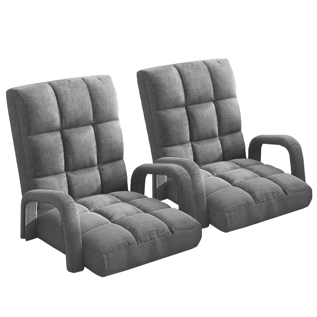 SOGA 2X Foldable Lounge Cushion Adjustable Floor Lazy Recliner Chair with Armrest Grey-PEROZ Accessories