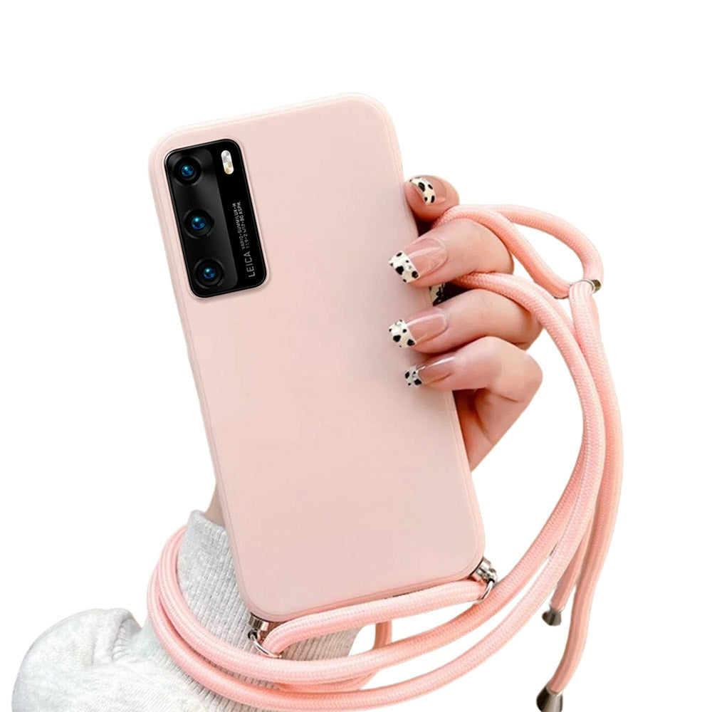 Anymob Huawei Phone Case Light Pink Necklace Lanyard Crossbody Cord Rope Soft Silicone-Mobile Phone Cases-PEROZ Accessories