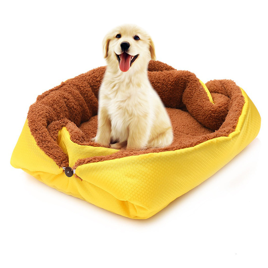 SOGA Yellow Dual purpose Cushion Nest Cat Dog Bed Warm Plush Kennel Mat Pet Home Travel Essentials-Pet Carriers &amp; Travel Products-PEROZ Accessories