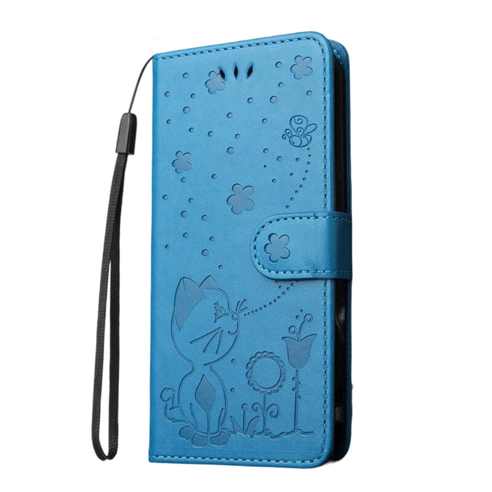 Anymob Samsung Case Blue Flip Leather 3D Cat Embossed PU Leather Wallet Cover Protection-Mobile Phone Cases-PEROZ Accessories