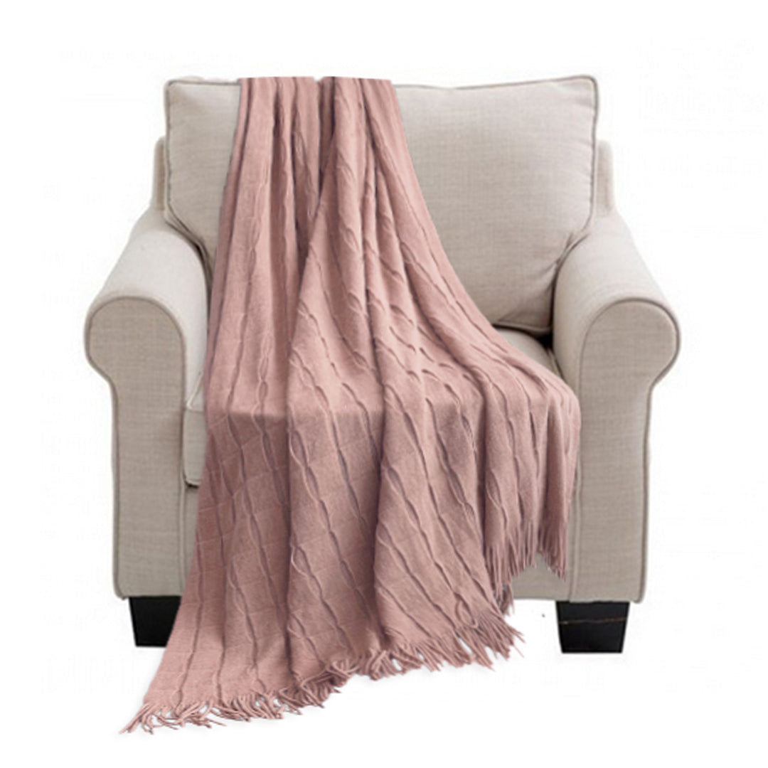 SOGA Pink Textured Knitted Throw Blanket Warm Cozy Woven Cover Couch Bed Sofa Home Decor with Tassels-Throw Blankets-PEROZ Accessories