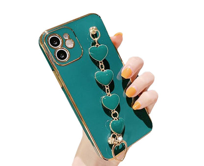 Anymob iPhone Case Dark Green Heart Bracelet Colorful Electroplating Silicone Mobile Cover iPhone 13 11 12 Pro Max X XR XS Max Compatible-Mobile Phone Cases-PEROZ Accessories