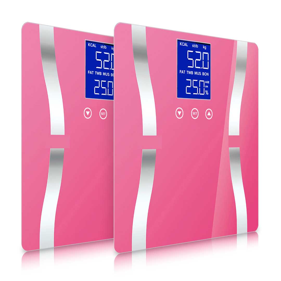 SOGA 2X Glass LCD Digital Body Fat Scale Bathroom Electronic Gym Water Weighing Scales Pink-Body Weight Scales-PEROZ Accessories