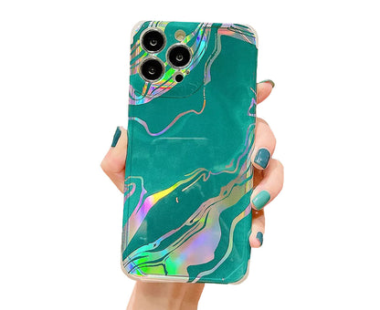 Anymob iPhone Case Green Laser Marble Shockproof Firm Flex Mobile Cover For iPhone 13 12 11 Pro Max Compatible-Mobile Phone Cases-PEROZ Accessories