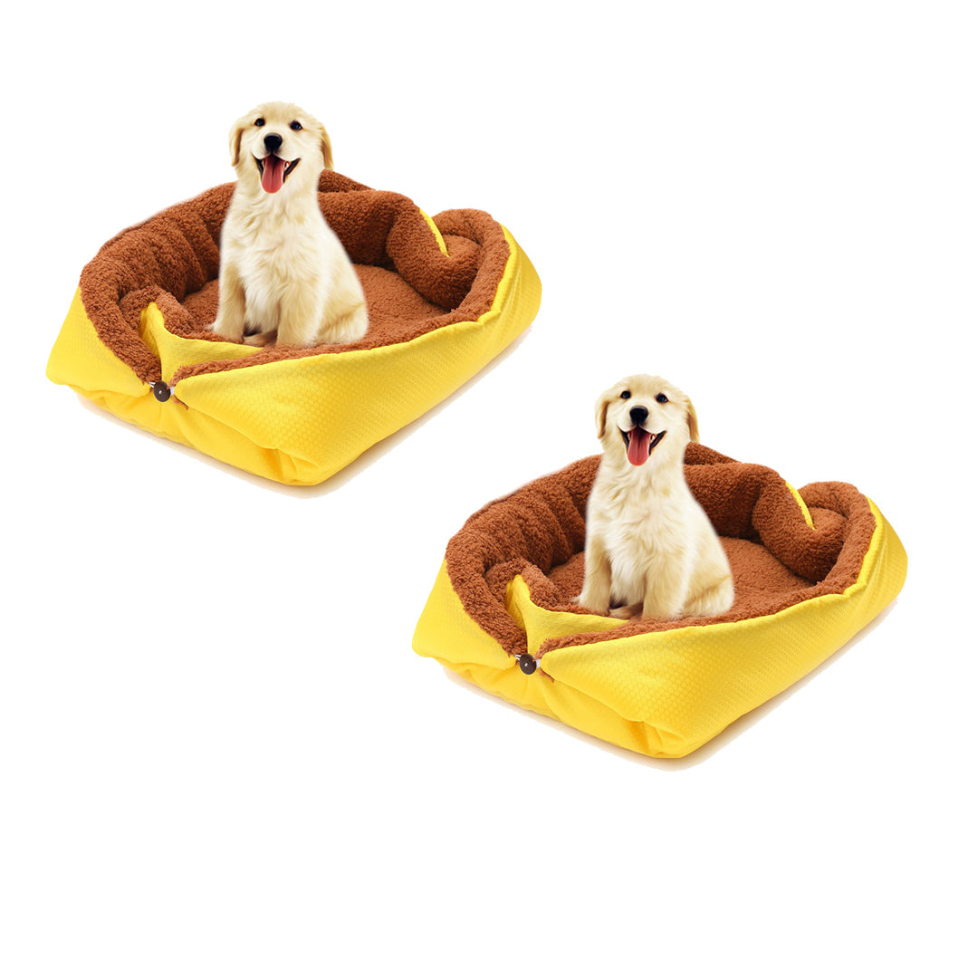 SOGA 2X Yellow Dual purpose Cushion Nest Cat Dog Bed Warm Plush Kennel Mat Pet Home Travel Essentials-Pet Carriers &amp; Travel Products-PEROZ Accessories