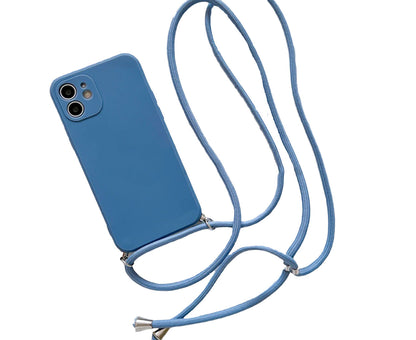 Anymob iPhone Case Blue Fashion Square Crossbody Necklace Strap Lanyard Cord Silicone For iPhone Full Lens Protection Cover-Mobile Phone Cases-PEROZ Accessories