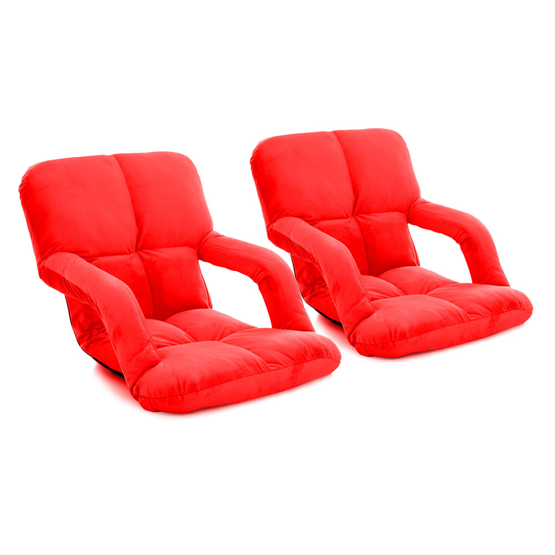 SOGA 2X Foldable Lounge Cushion Adjustable Floor Lazy Recliner Chair with Armrest Red-Recliner Chair-PEROZ Accessories