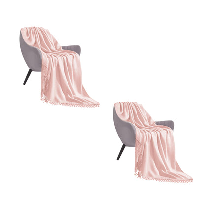 SOGA 2X Pink Acrylic Knitted Throw Blanket Solid Fringed Warm Cozy Woven Cover Couch Bed Sofa Home Decor-Throw Blankets-PEROZ Accessories