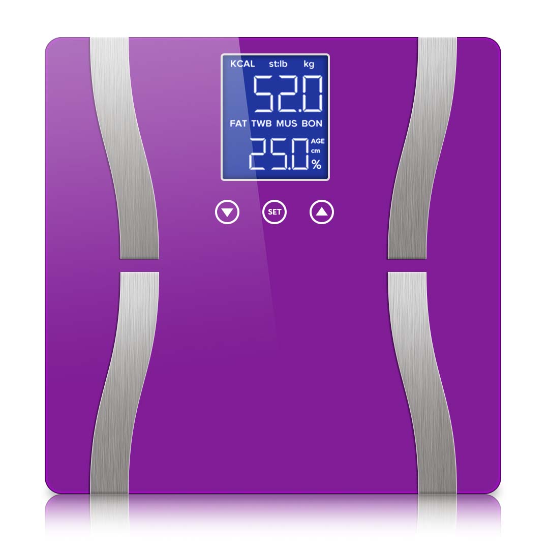 SOGA Glass LCD Digital Body Fat Scale Bathroom Electronic Gym Water Weighing Scales Purple-Body Weight Scales-PEROZ Accessories