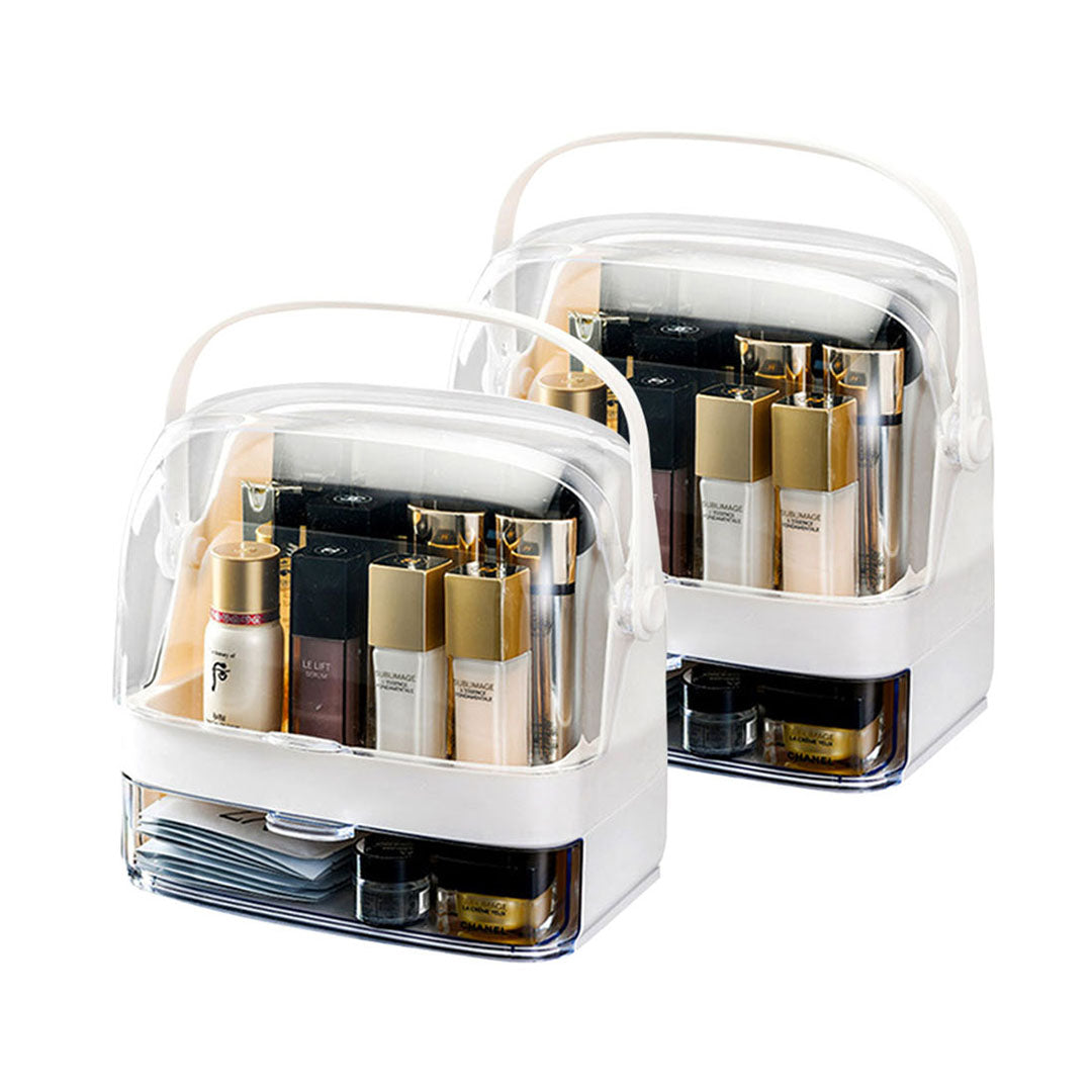 SOGA 2X 2 Tier White Countertop Makeup Cosmetic Storage Organiser Skincare Holder Jewelry Storage Box with Handle-Makeup Organisers-PEROZ Accessories