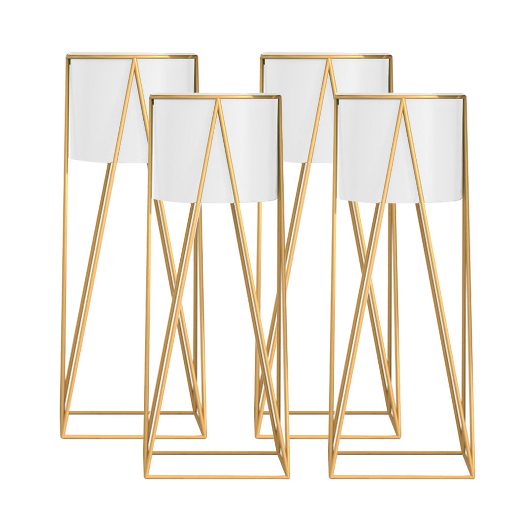 SOGA 4X 50cm Gold Metal Plant Stand with White Flower Pot Holder Corner Shelving Rack Indoor Display-Indoor Pots, Planters and Plant Stands-PEROZ Accessories