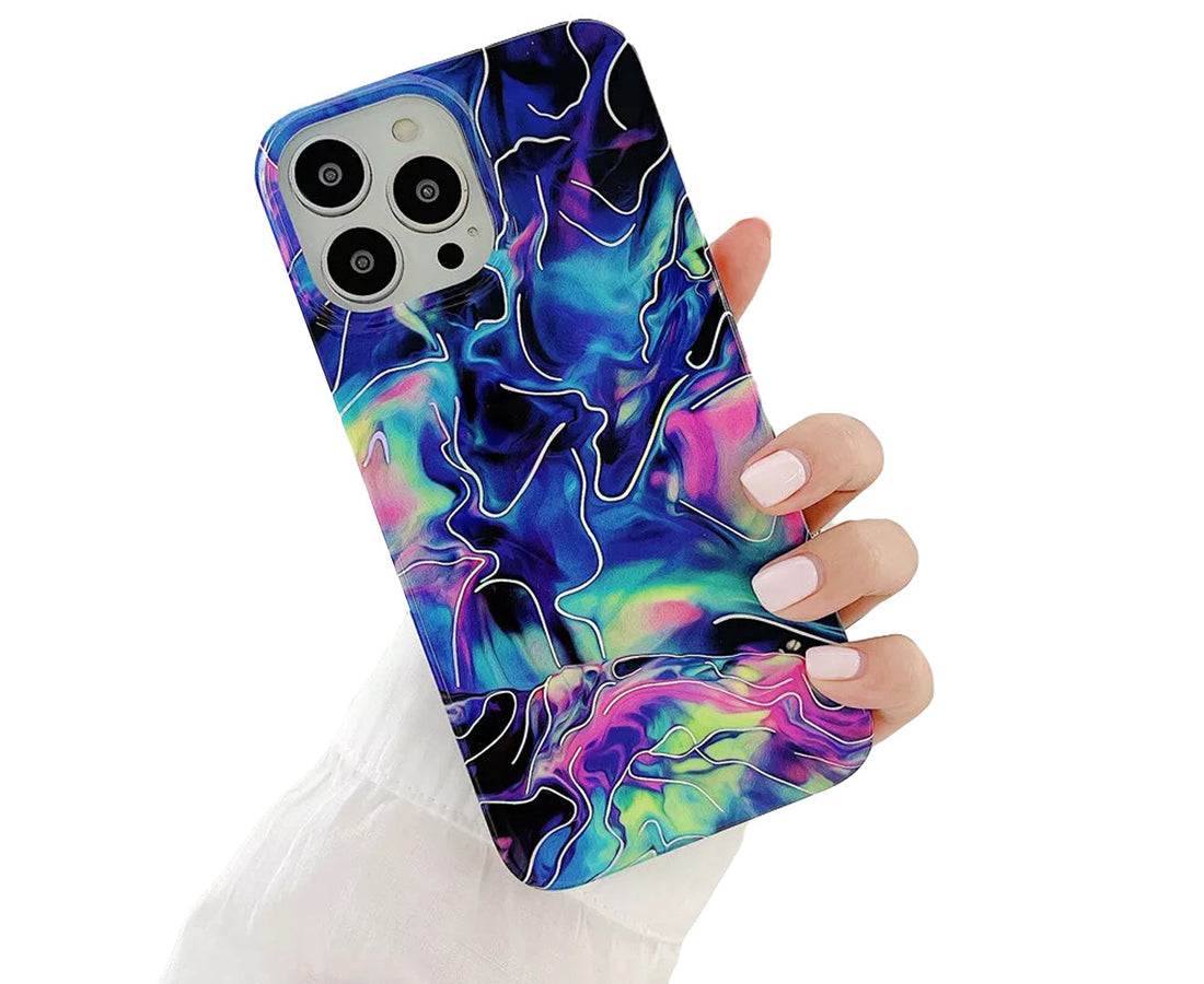 Anymob iPhone Case Sparkle Blue Marble Pattern Soft Silicone Cover For iPhone 13 11 12 Pro Max X XR XS Max 7 8 Plus SE 2020-Mobile Phone Cases-PEROZ Accessories
