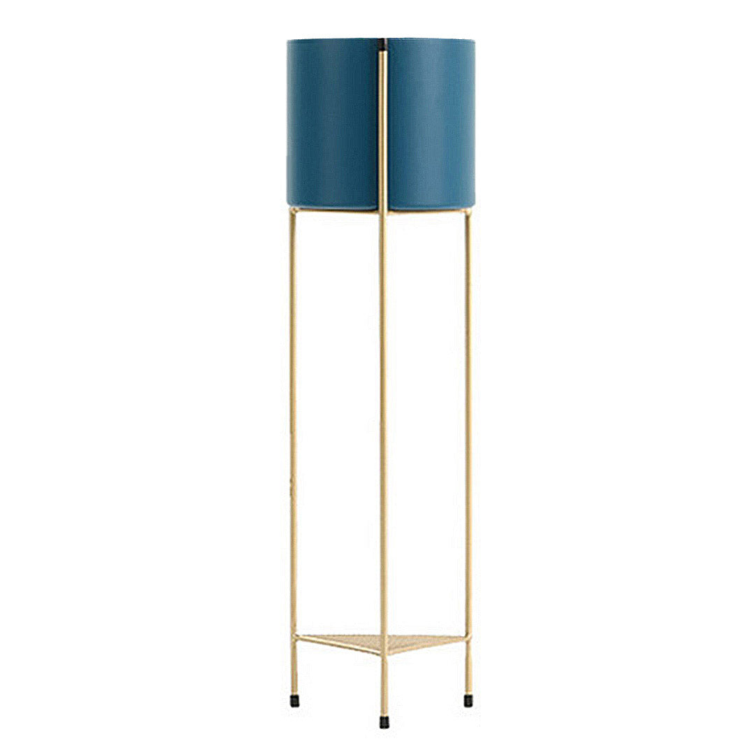 SOGA 2 Layer 81cm Gold Metal Plant Stand with Blue Flower Pot Holder Corner Shelving Rack Indoor Display-Indoor Pots, Planters and Plant Stands-PEROZ Accessories