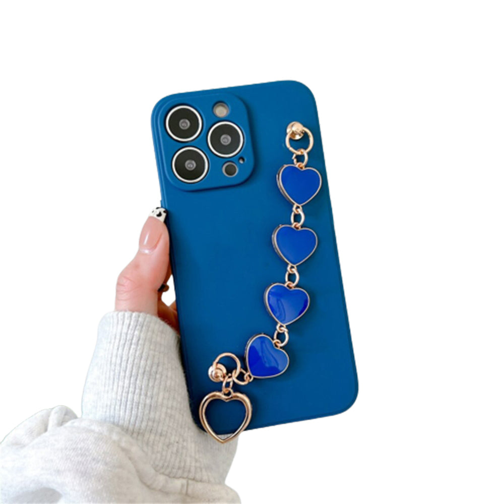 Anymob iPhone Phone Case Blue Heart Chain Hand Strap Apple Back Mobile Cover For IOS 13 Pro Max 12 MiNi 11 Pro XR XS X 7 8 Plus 6 6S SE Compatible-Mobile Phone Cases-PEROZ Accessories