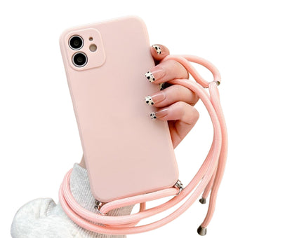 Anymob iPhone Case Pink Fashion Square Crossbody Necklace Strap Lanyard Cord Silicone For iPhone Full Lens Protection Cover-Mobile Phone Cases-PEROZ Accessories