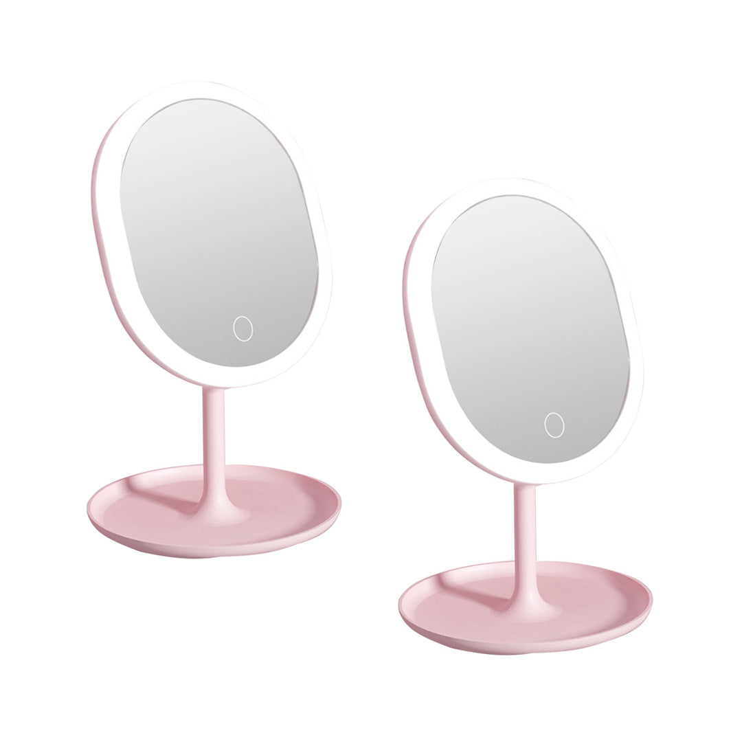 SOGA 2X 20cm Pink Rechargeable LED Light Makeup Mirror Tabletop Vanity Home Decor-Makeup Mirrors-PEROZ Accessories