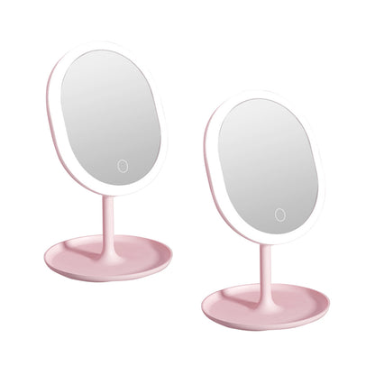 SOGA 2X 20cm Pink Rechargeable LED Light Makeup Mirror Tabletop Vanity Home Decor-Makeup Mirrors-PEROZ Accessories