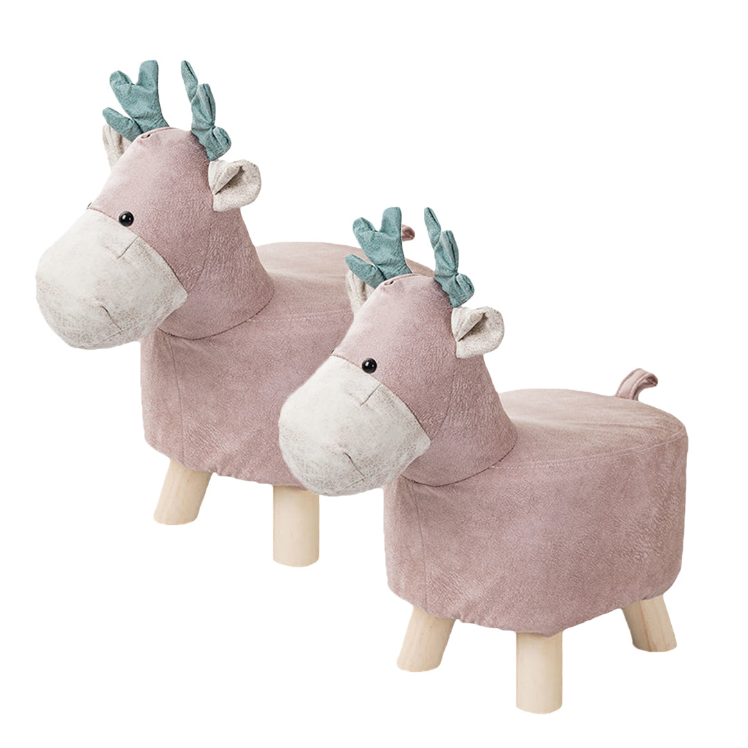SOGA 2X Pink Children Bench Deer Character Round Ottoman Stool Soft Small Comfy Seat Home Decor-Benches-PEROZ Accessories