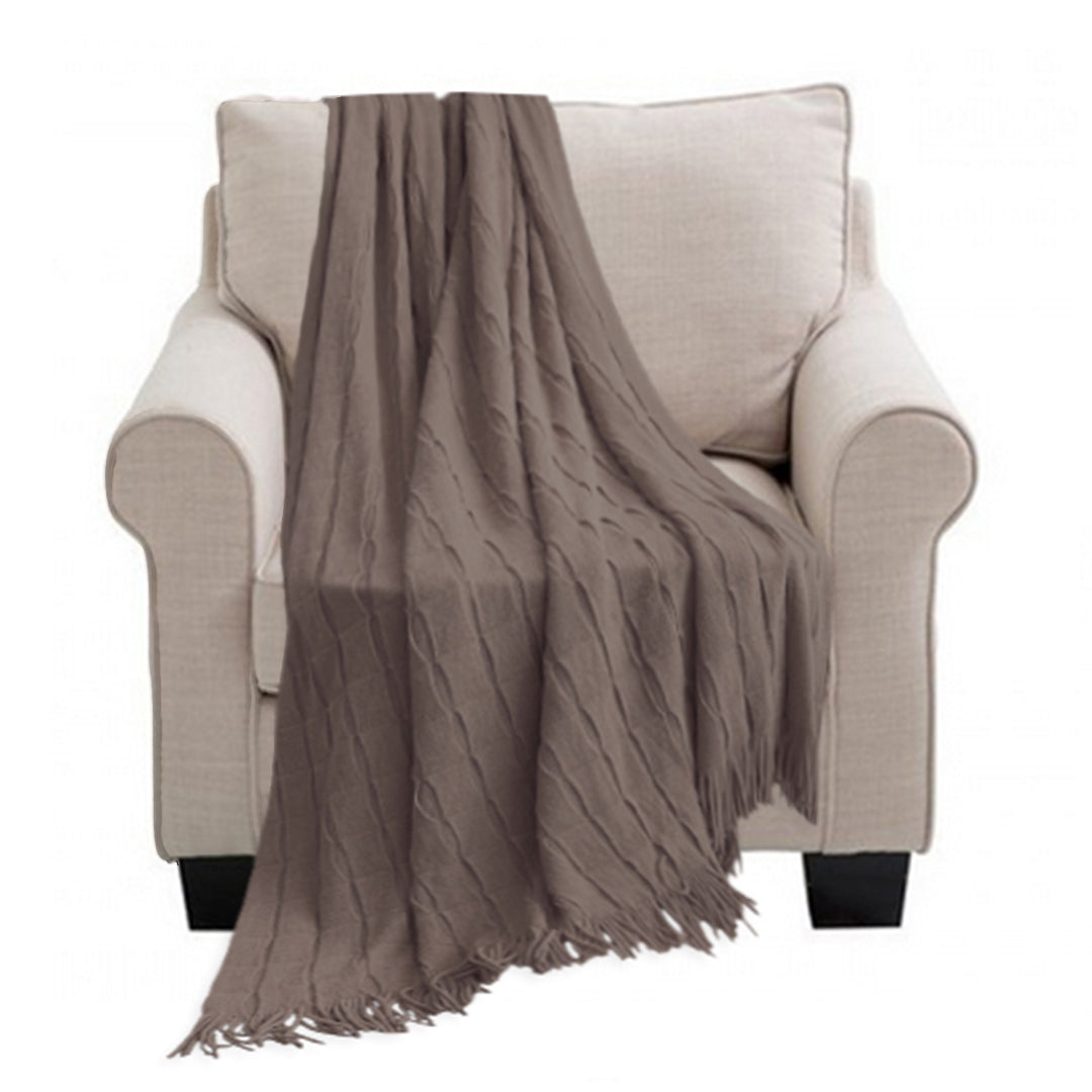 SOGA Coffee Textured Knitted Throw Blanket Warm Cozy Woven Cover Couch Bed Sofa Home Decor with Tassels-Throw Blankets-PEROZ Accessories