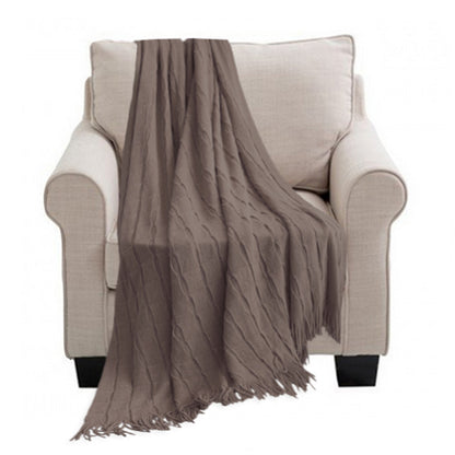 SOGA Coffee Textured Knitted Throw Blanket Warm Cozy Woven Cover Couch Bed Sofa Home Decor with Tassels-Throw Blankets-PEROZ Accessories