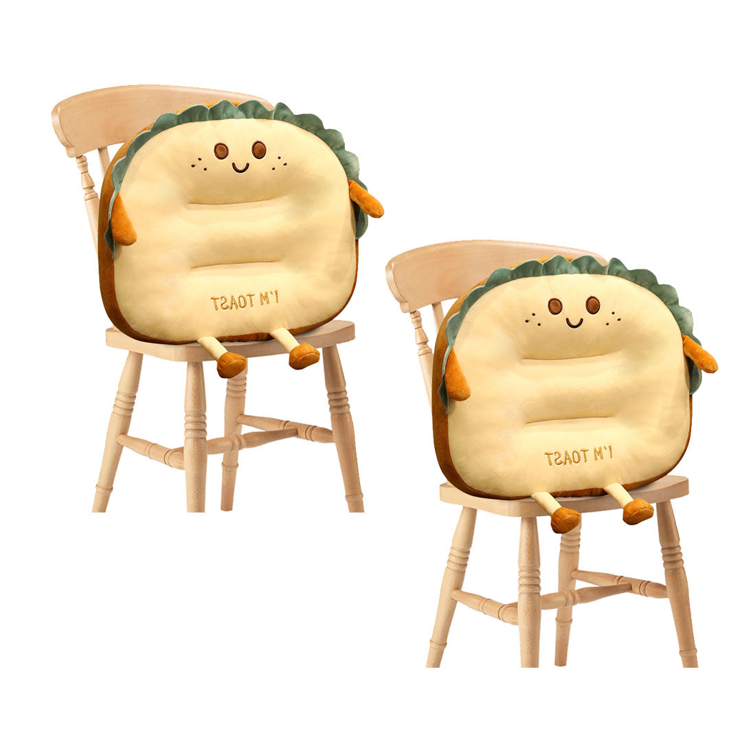 SOGA 2X Smiley Face Toast Bread Cushion Stuffed Car Seat Plush Cartoon Back Support Pillow Home Decor-Chair &amp; Sofa Cushions-PEROZ Accessories