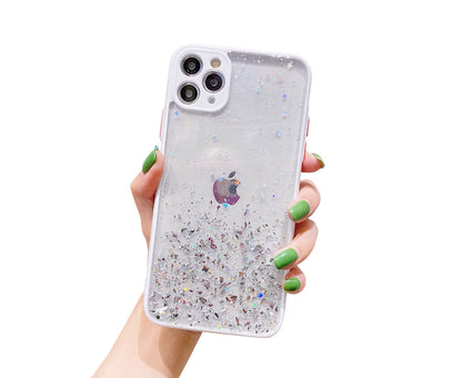 Anymob iPhone Case White Luxury Glitter Sequins Camera Protection Silicone For 13 11 12 Pro Max XR XS Max 7 8 Plus SE 2020-Mobile Phone Cases-PEROZ Accessories