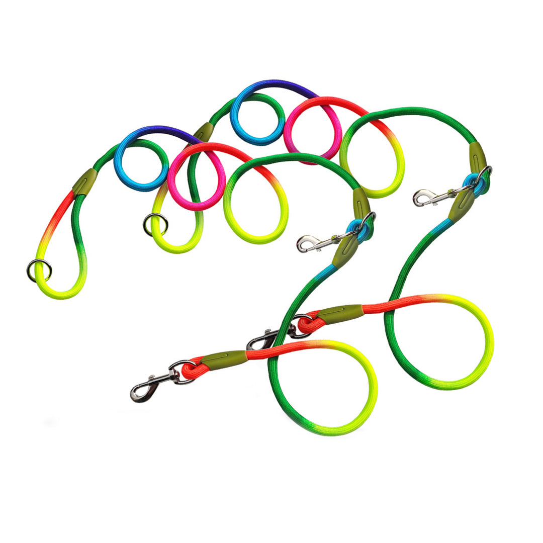 SOGA 2X 220cm Multifunction Hands Free Rope Pet Cat Dog Puppy Double Ended Leash for Walking Training Tracking Obedience Rainbow-Dog Collars-PEROZ Accessories