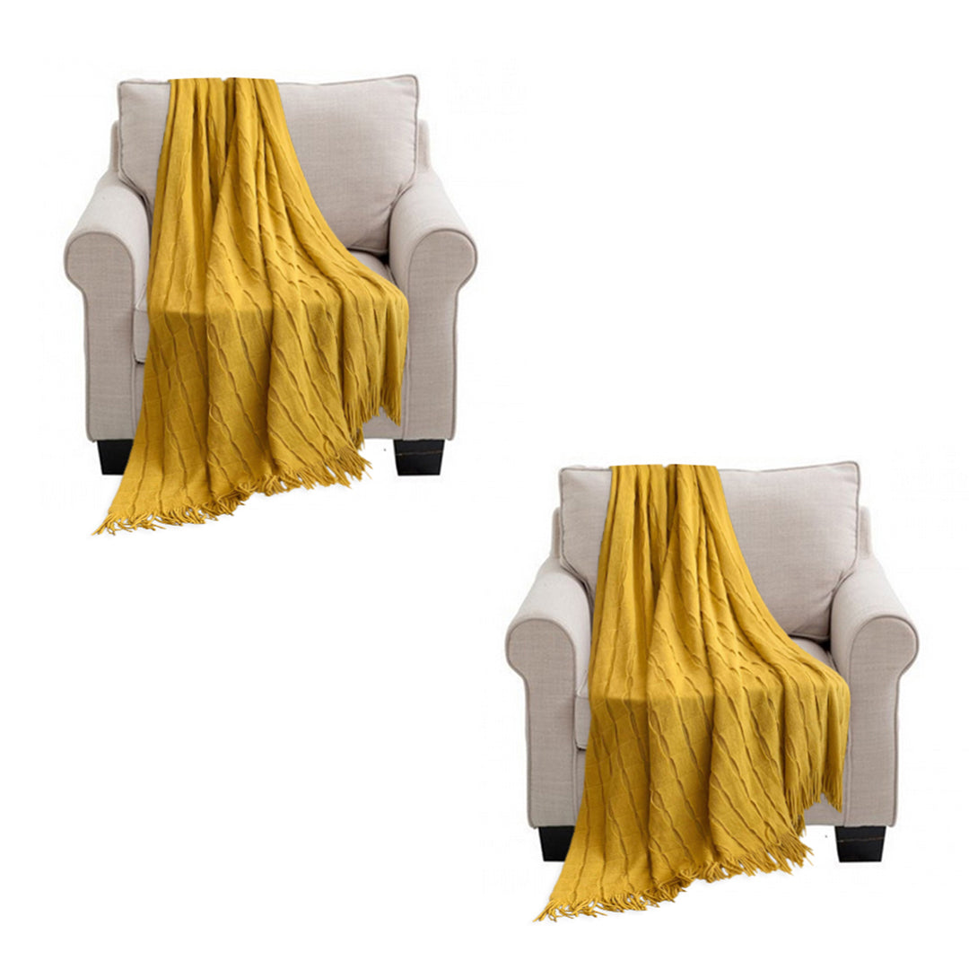 SOGA 2X Mustard Textured Knitted Throw Blanket Warm Cozy Woven Cover Couch Bed Sofa Home Decor with Tassels-Throw Blankets-PEROZ Accessories
