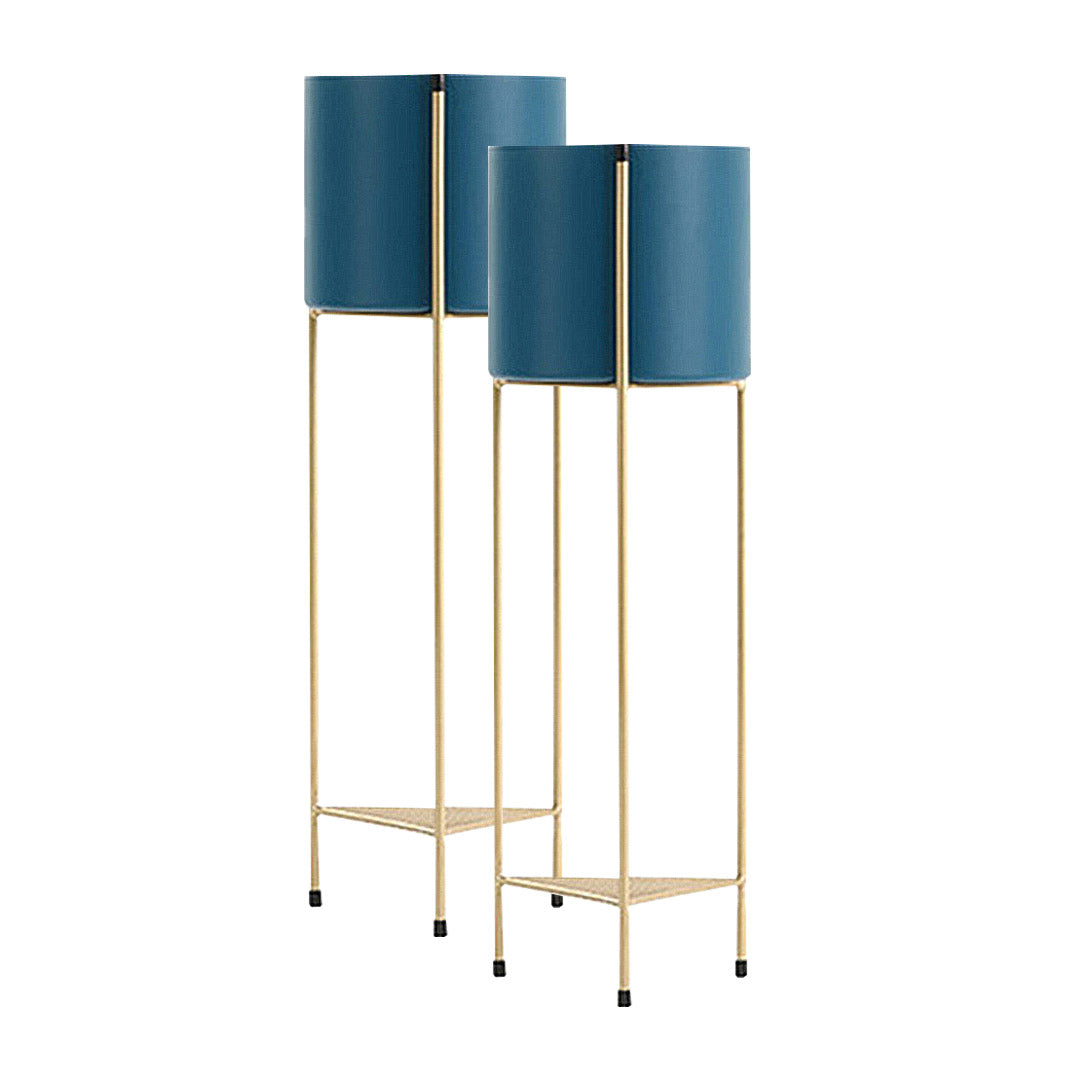 SOGA 2X 2 Layer 81cm Gold Metal Plant Stand with Blue Flower Pot Holder Corner Shelving Rack Indoor Display-Indoor Pots, Planters and Plant Stands-PEROZ Accessories