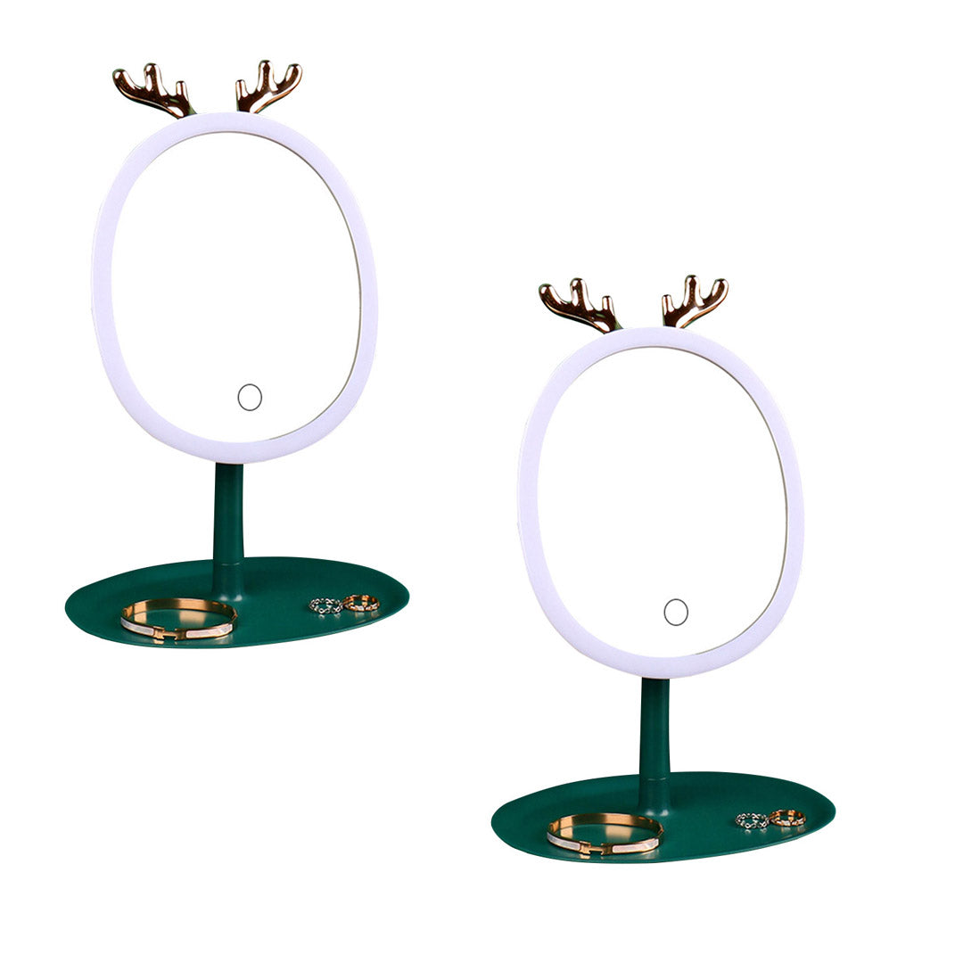 SOGA 2X Green Antler LED Light Makeup Mirror Tabletop Vanity Home Decor-Makeup Mirrors-PEROZ Accessories