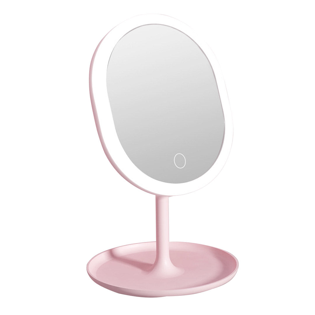 SOGA 20cm Pink Rechargeable LED Light Makeup Mirror Tabletop Vanity Home Decor-Makeup Mirrors-PEROZ Accessories
