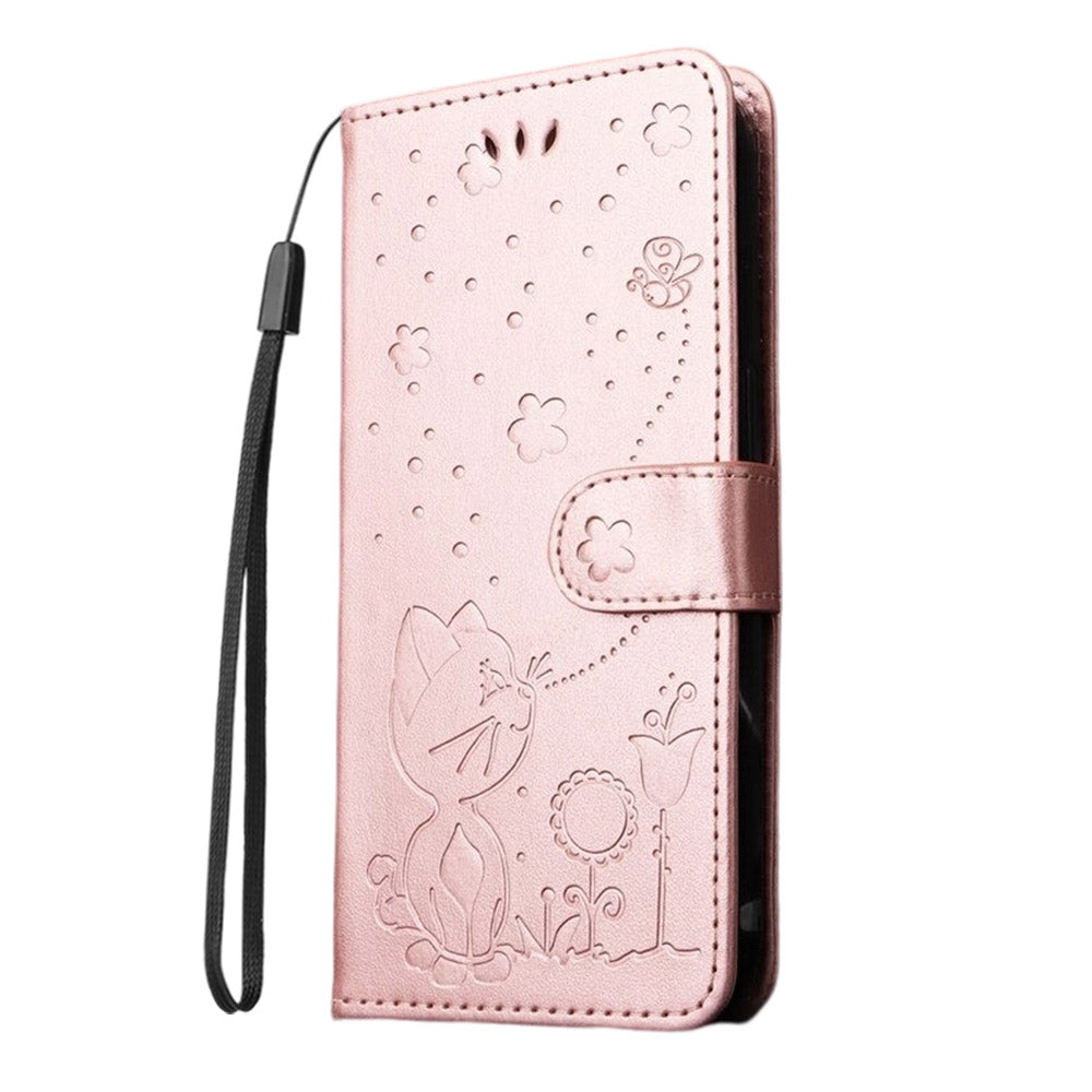 Anymob Samsung Case Light Pink Flip Leather 3D Cat Embossed PU Leather Wallet Cover Protection-Mobile Phone Cases-PEROZ Accessories