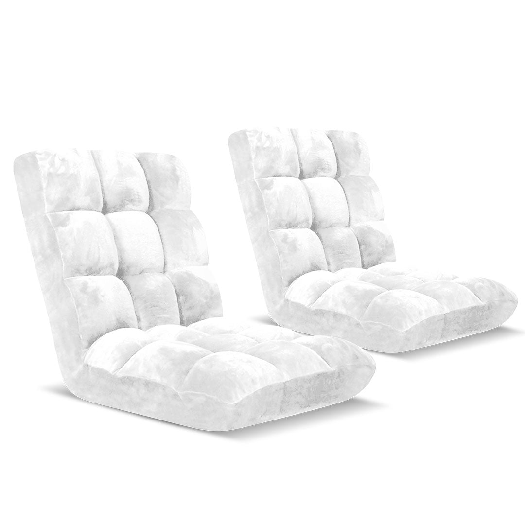 SOGA 2X Floor Recliner Folding Lounge Sofa Futon Couch Folding Chair Cushion White-Recliner Chair-PEROZ Accessories