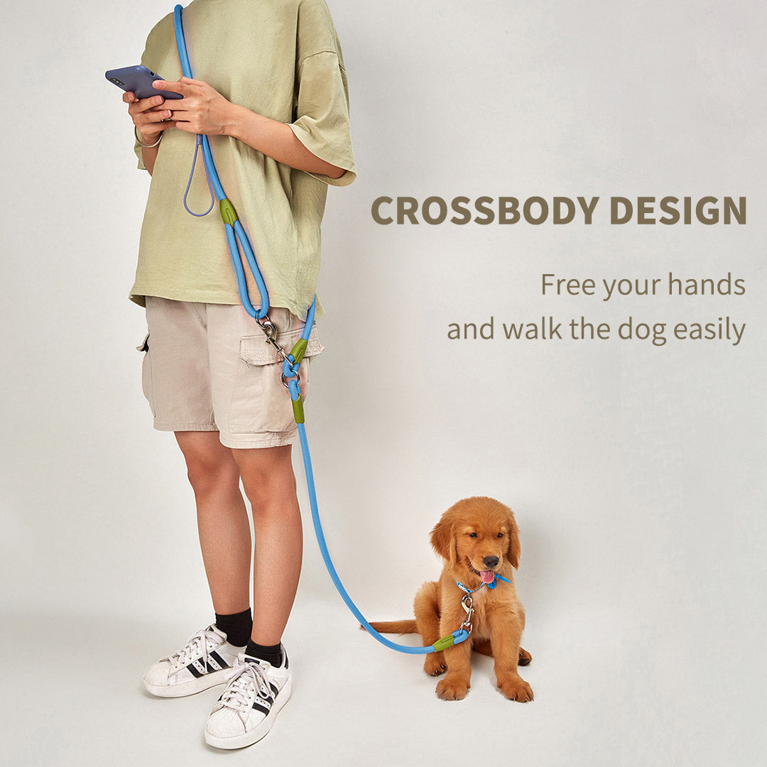 SOGA 2X 220cm Multifunction Hands Free Rope Pet Cat Dog Puppy Double Ended Leash for Walking Training Tracking Obedience Blue-Dog Collars-PEROZ Accessories