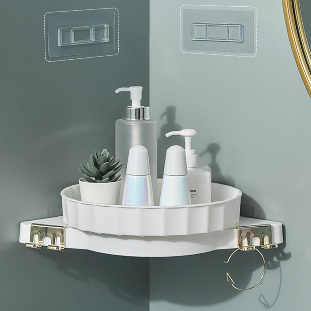 SOGA White 360 Degree Wall Mounted Rotating Bathroom Organiser Corner Vanity Rack Toilet Adhesive Storage Shelf-Bathroom Storage-PEROZ Accessories