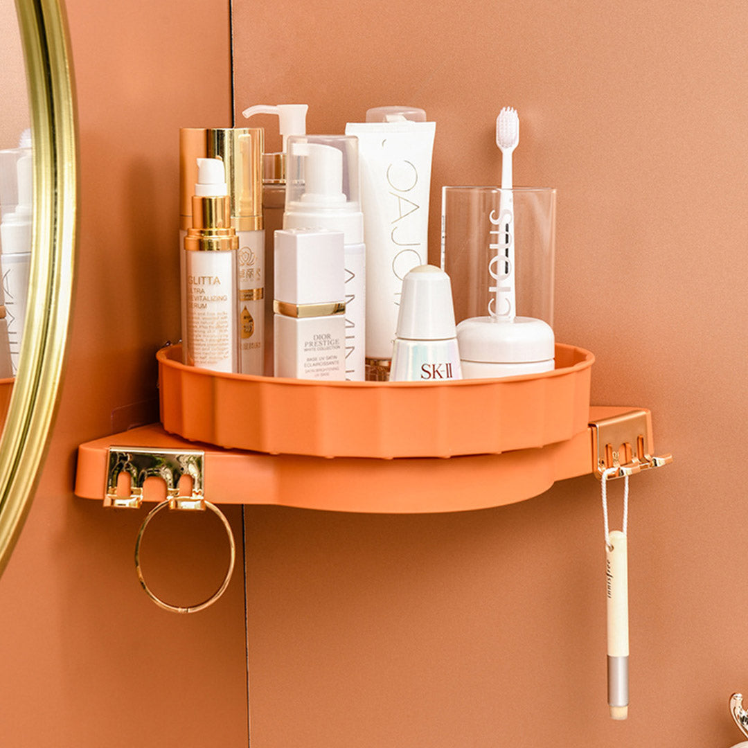 SOGA Orange 360 Degree Wall Mounted Rotating Bathroom Organiser Corner Vanity Rack Toilet Adhesive Storage Shelf-Bathroom Storage-PEROZ Accessories