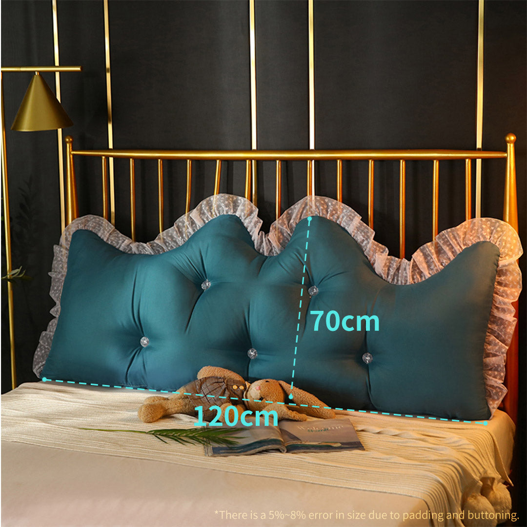 SOGA 120cm Blue Green Princess Bed Pillow Headboard Backrest Bedside Tatami Sofa Cushion with Ruffle Lace Home Decor-Headboard Pillow-PEROZ Accessories