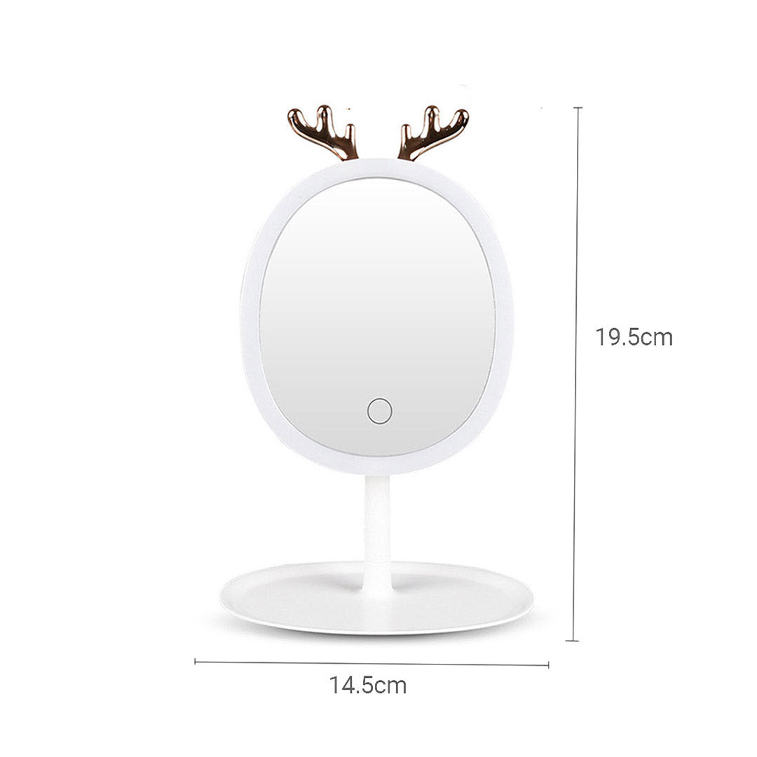 SOGA 2X White Antler LED Light Makeup Mirror Tabletop Vanity Home Decor-Makeup Mirrors-PEROZ Accessories
