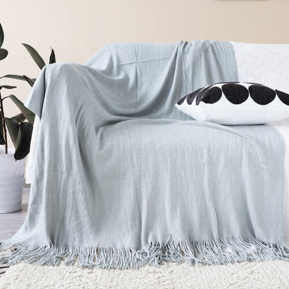 SOGA Grey Acrylic Knitted Throw Blanket Solid Fringed Warm Cozy Woven Cover Couch Bed Sofa Home Decor-Throw Blankets-PEROZ Accessories