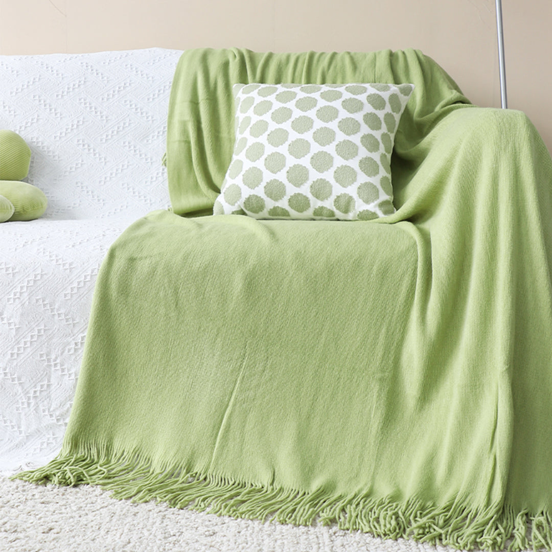 SOGA 2X Green Acrylic Knitted Throw Blanket Solid Fringed Warm Cozy Woven Cover Couch Bed Sofa Home Decor-Throw Blankets-PEROZ Accessories